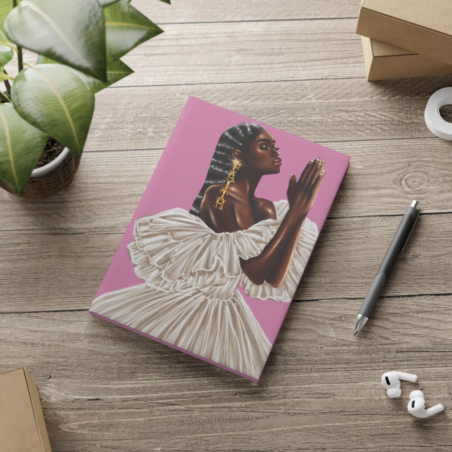 Black woman worshipping god art Hardcover Notebook Sketchbook, Cute Journal for Writing, Inspirational Gift, Fabulous Gift for Her