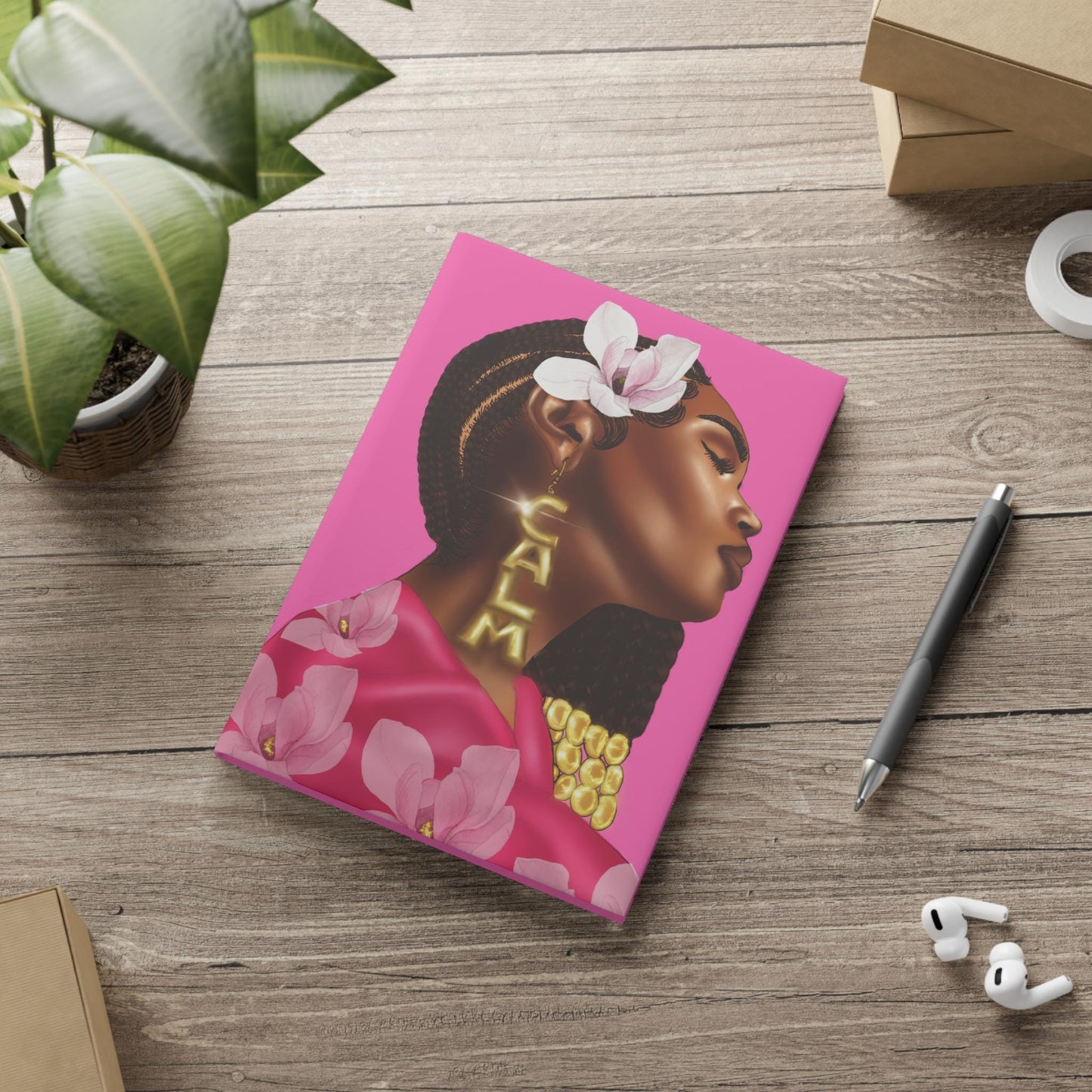 Black woman with braids hibiscus art Hardcover Notebook Sketchbook, Cute Journal for Writing, Inspirational Gift, Fabulous Gift for Her