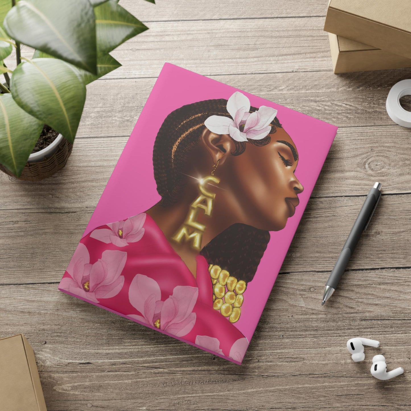 Black woman with braids hibiscus art Hardcover Notebook Sketchbook, Cute Journal for Writing, Inspirational Gift, Fabulous Gift for Her