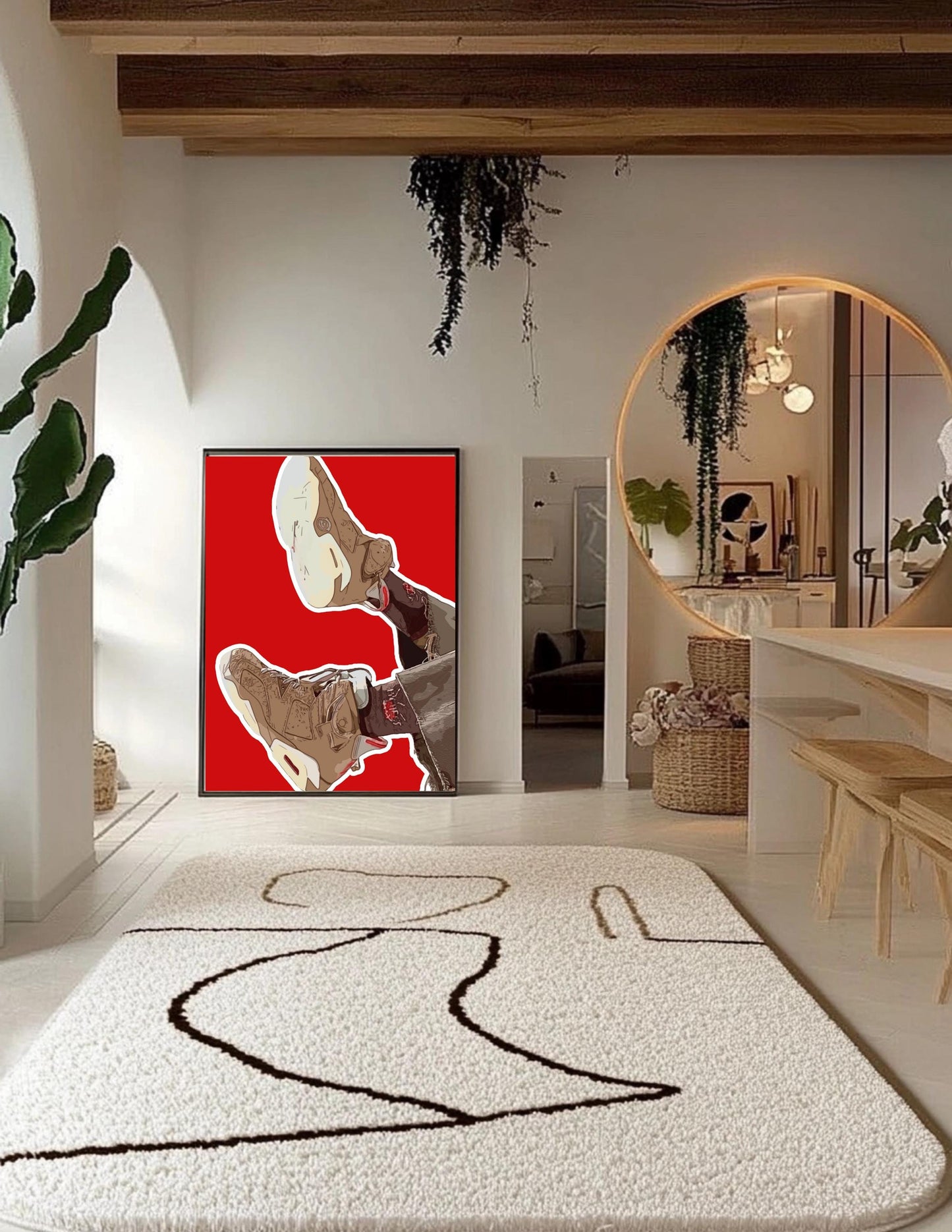 Bold line Sneaker Art Posters, African American Man Wall Decor, Matte Vertical Prints, Red Home Decoration, Fashion Art, Sneaker Art ,custom