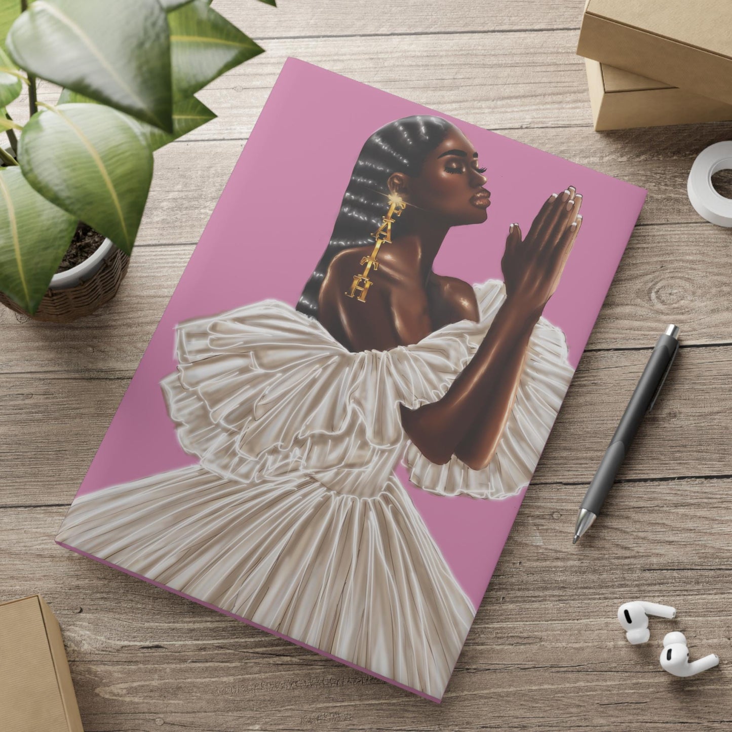 Black woman worshipping god art Hardcover Notebook Sketchbook, Cute Journal for Writing, Inspirational Gift, Fabulous Gift for Her