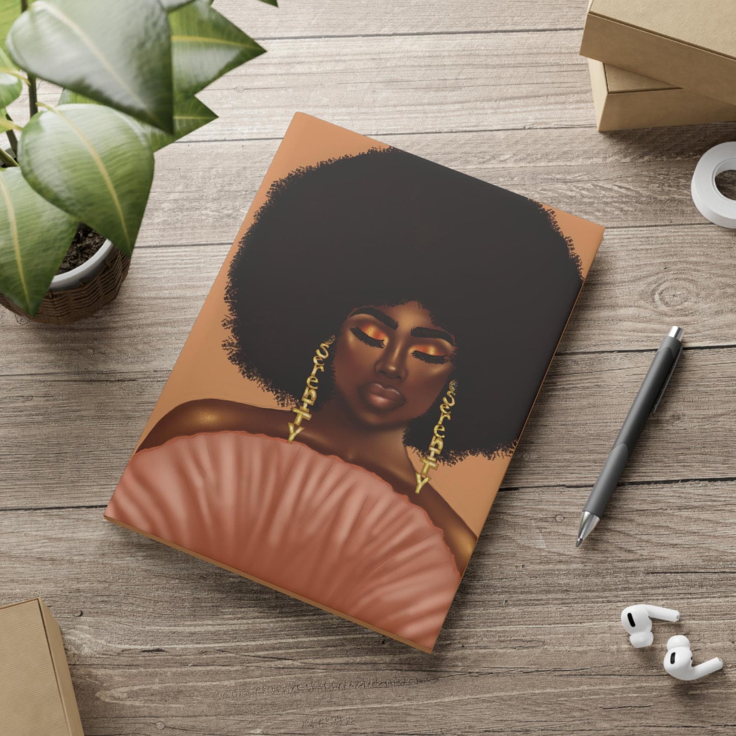Black woman with Afro art Hardcover Notebook Sketchbook, Cute Journal for Writing, Inspirational Gift, Art sketchbook, Fabulous Gift for Her