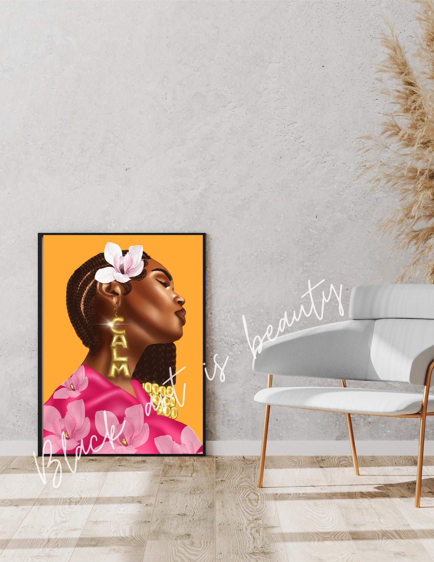 Black Woman with Braids Floral Spring Art Matte Vertical Posters, African American Woman Home Decor, Yellow Wall Art , Office Wall Art