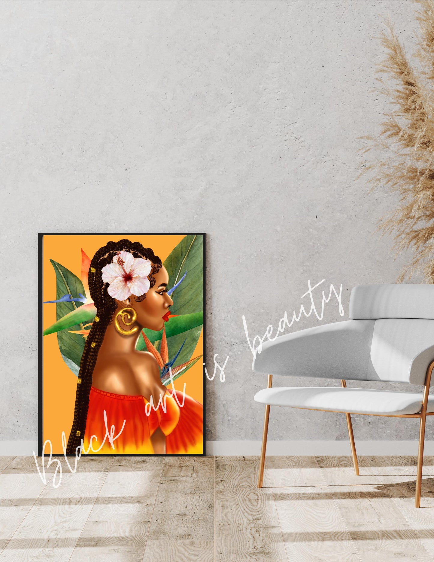 Black Woman with Braids Tropical Birds Of Paradise Art Matte Vertical Posters, African American Woman Decor, Yellow Decor, Office Wall Art