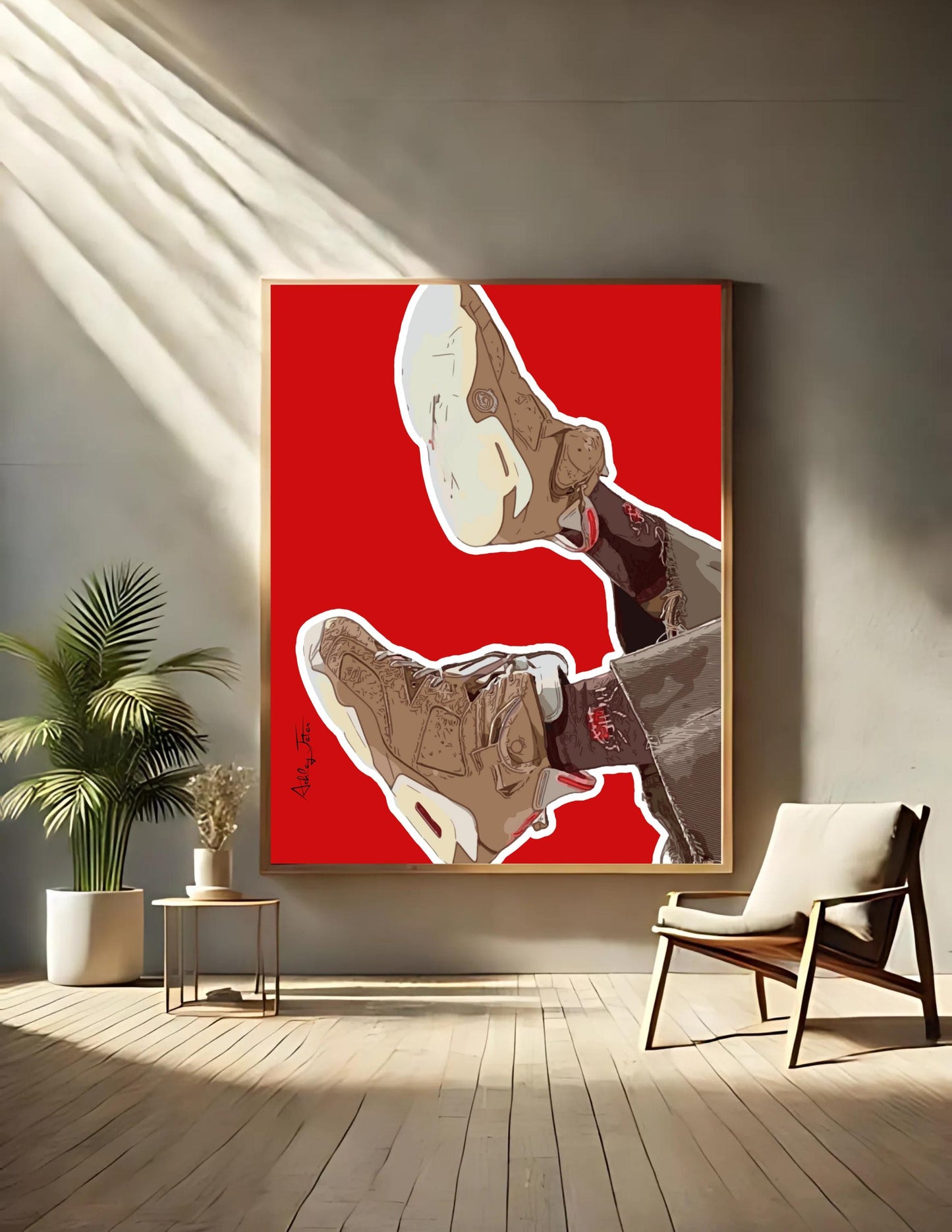 Bold line Sneaker Art Posters, African American Man Wall Decor, Matte Vertical Prints, Red Home Decoration, Fashion Art, Sneaker Art ,custom