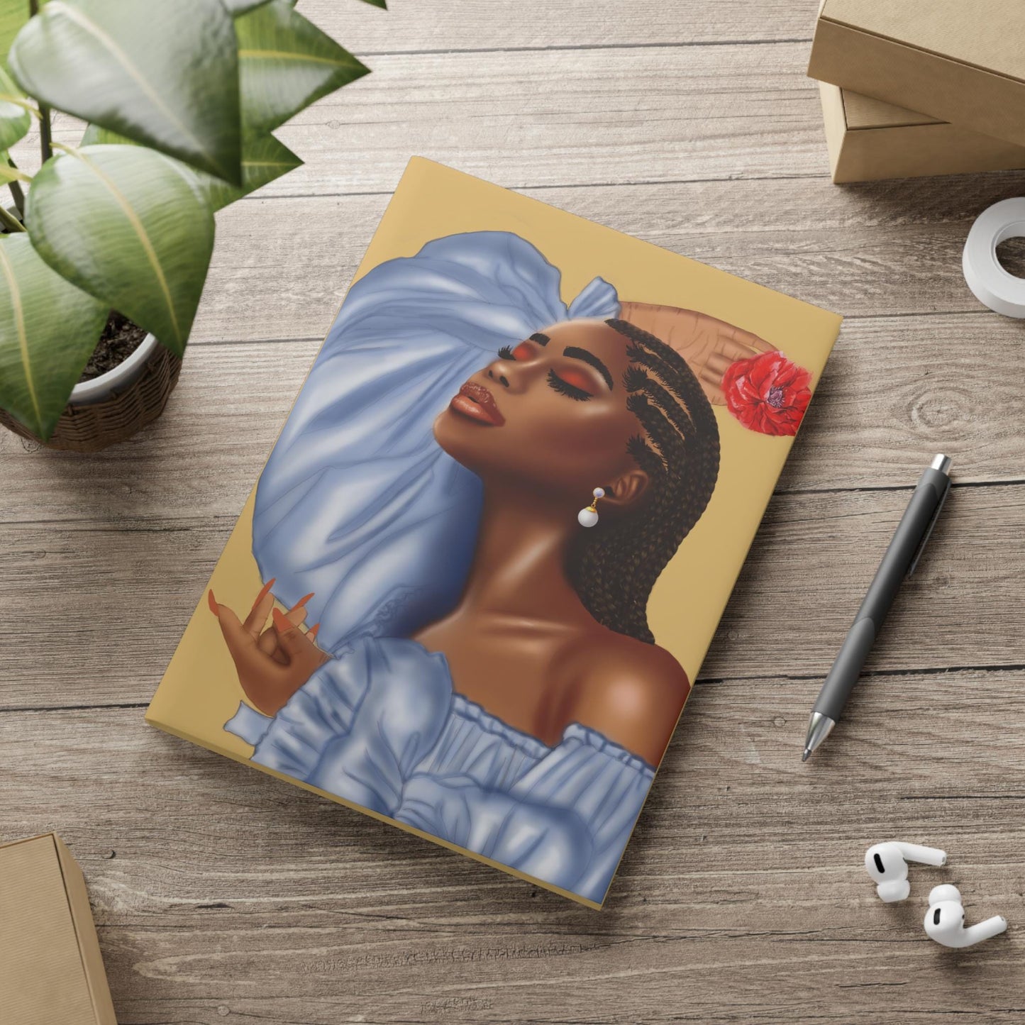 Black woman poppy flower art Hardcover Notebook Sketchbook, Cute Journal for Writing, Inspirational Gift, Fabulous Gift for Her