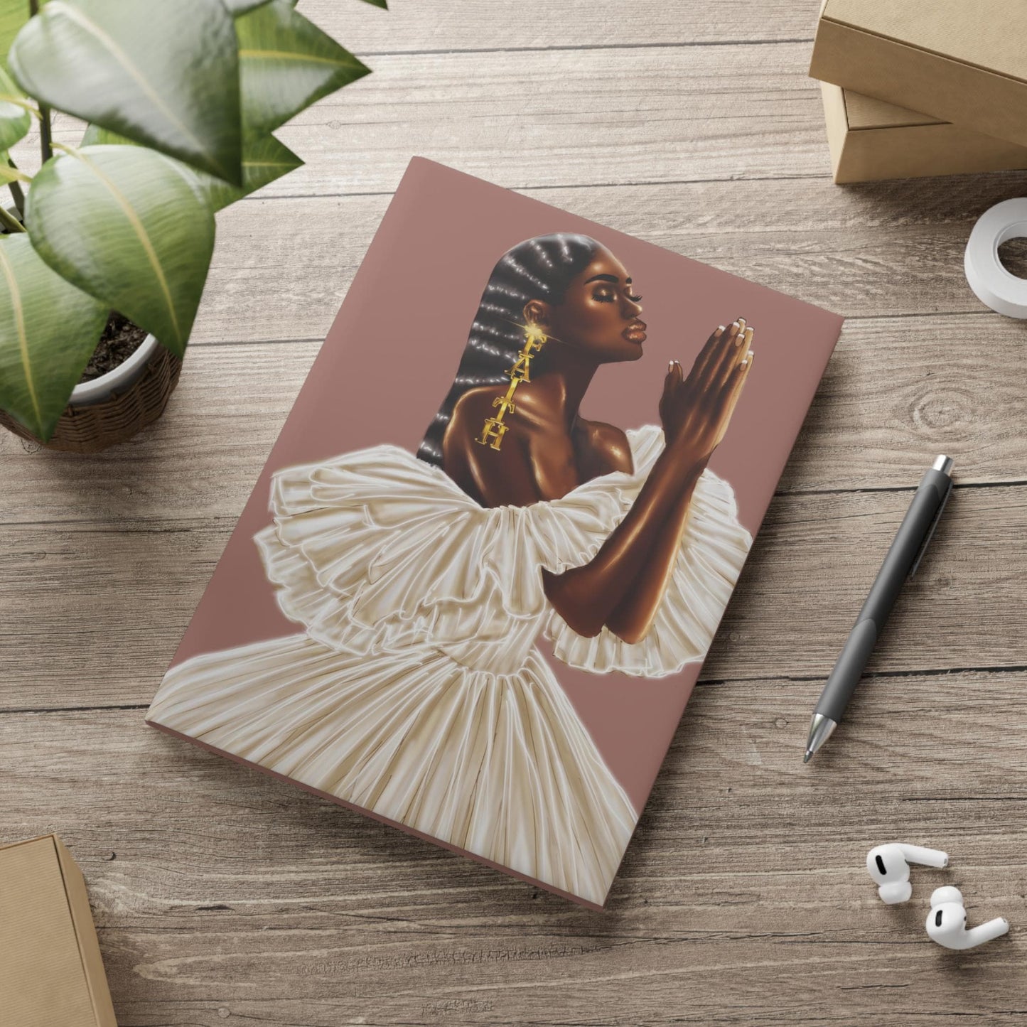 Black woman worshipping god art Hardcover Notebook Sketchbook, Cute Journal for Writing, Inspirational Gift, Fabulous Gift for Her