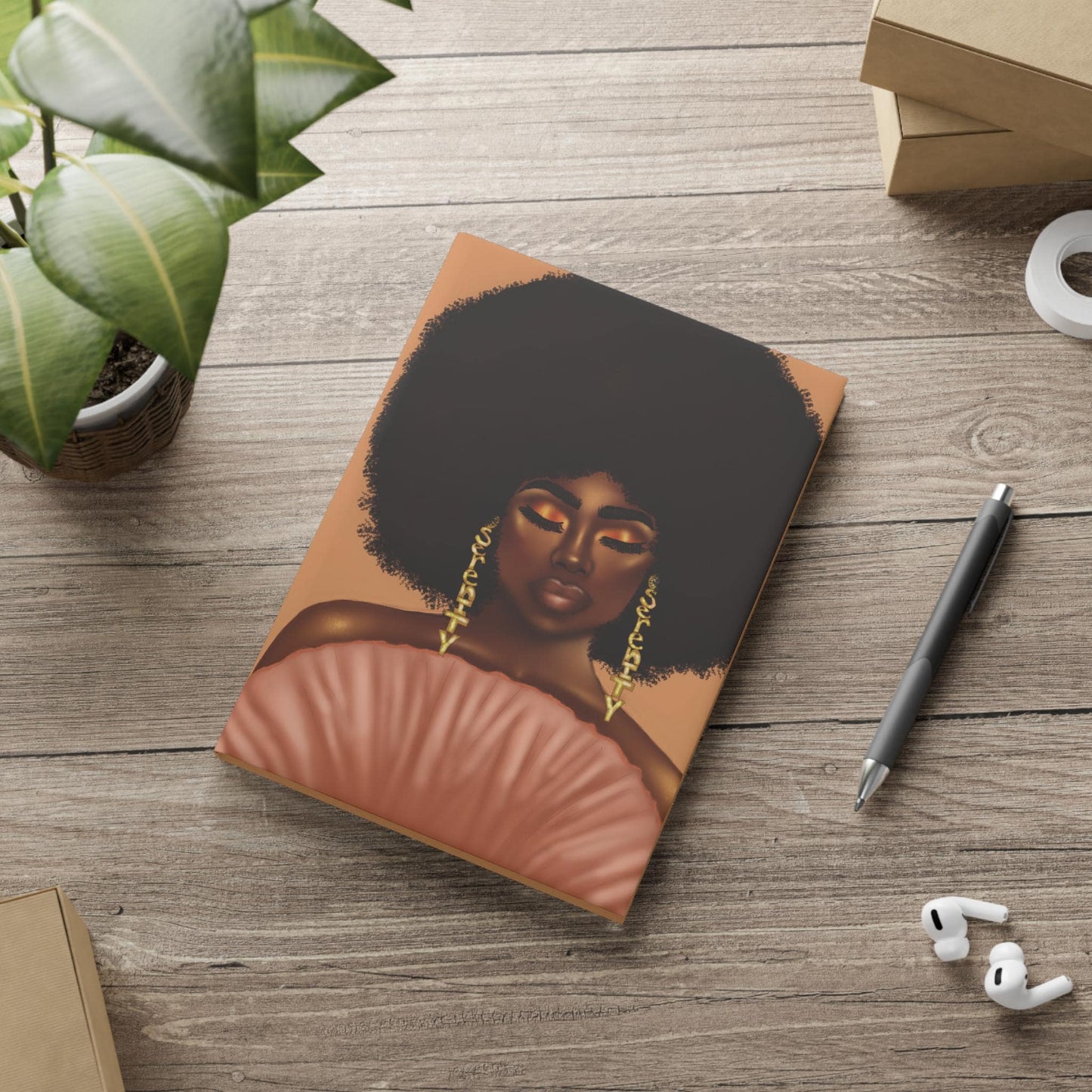 Black woman with Afro art Hardcover Notebook Sketchbook, Cute Journal for Writing, Inspirational Gift, Art sketchbook, Fabulous Gift for Her