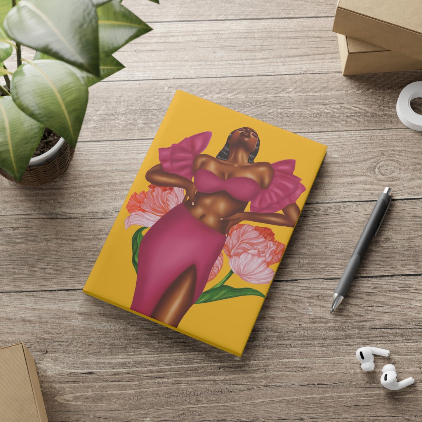 Black woman and spring flowers art Hardcover Notebook, Cute Journal for Writing, Inspirational Gift, Art sketchbook, Fabulous Gift for Her