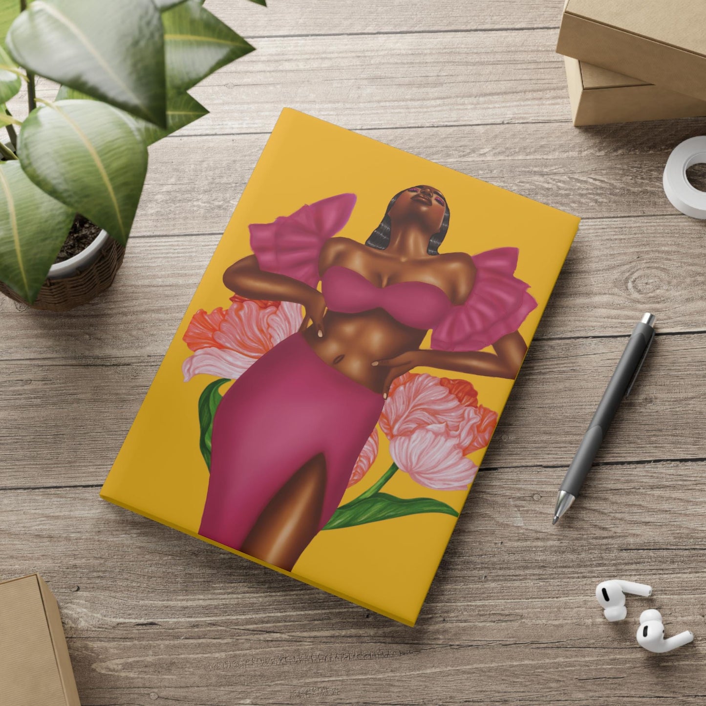 Black woman and spring flowers art Hardcover Notebook, Cute Journal for Writing, Inspirational Gift, Art sketchbook, Fabulous Gift for Her