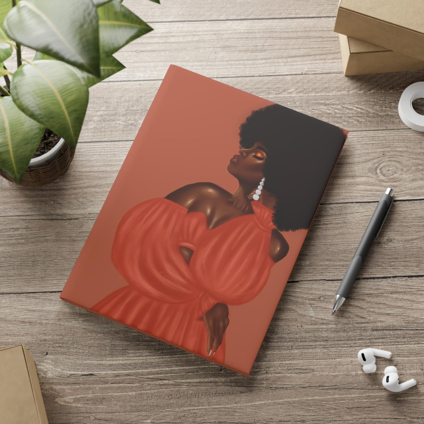 Black woman with Afro art Hardcover Notebook sketchbook, Cute Journal for Writing, Inspirational Gift, Art sketchbook, Fabulous Gift for Her