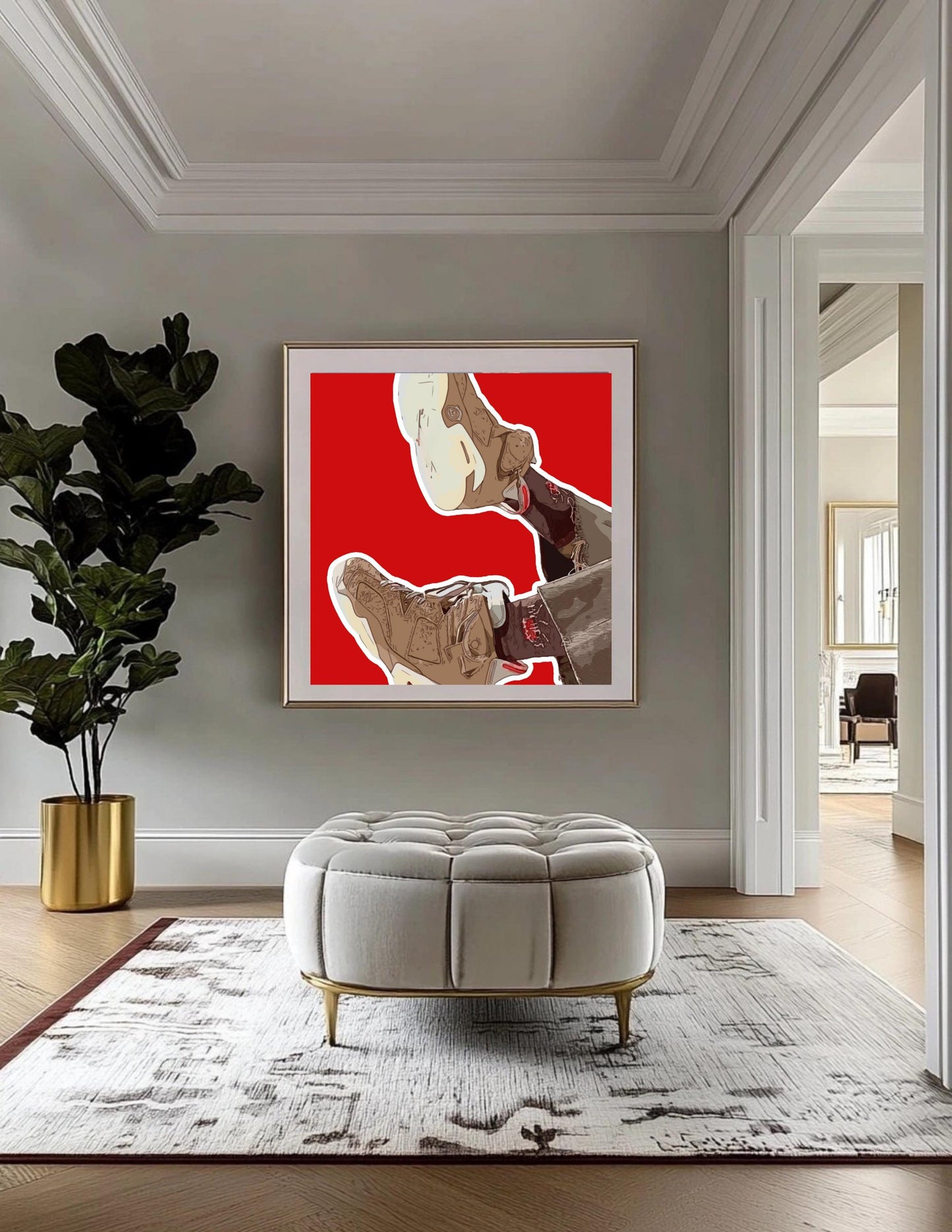 Bold line Sneaker Art Posters, African American Man Wall Decor, Matte Vertical Prints, Red Home Decoration, Fashion Art, Sneaker Art ,custom