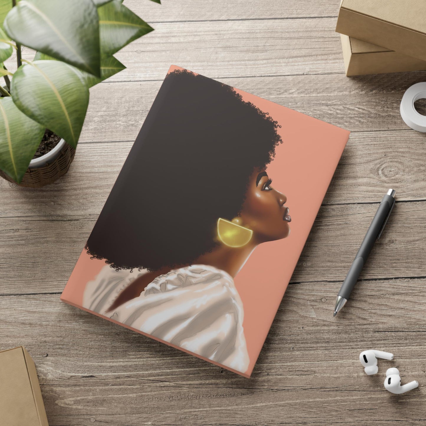 black woman with Afro art Hardcover Notebook , Cute Journal for Writing, Inspirational Gift, Art sketchbook, Fabulous Gift for Her