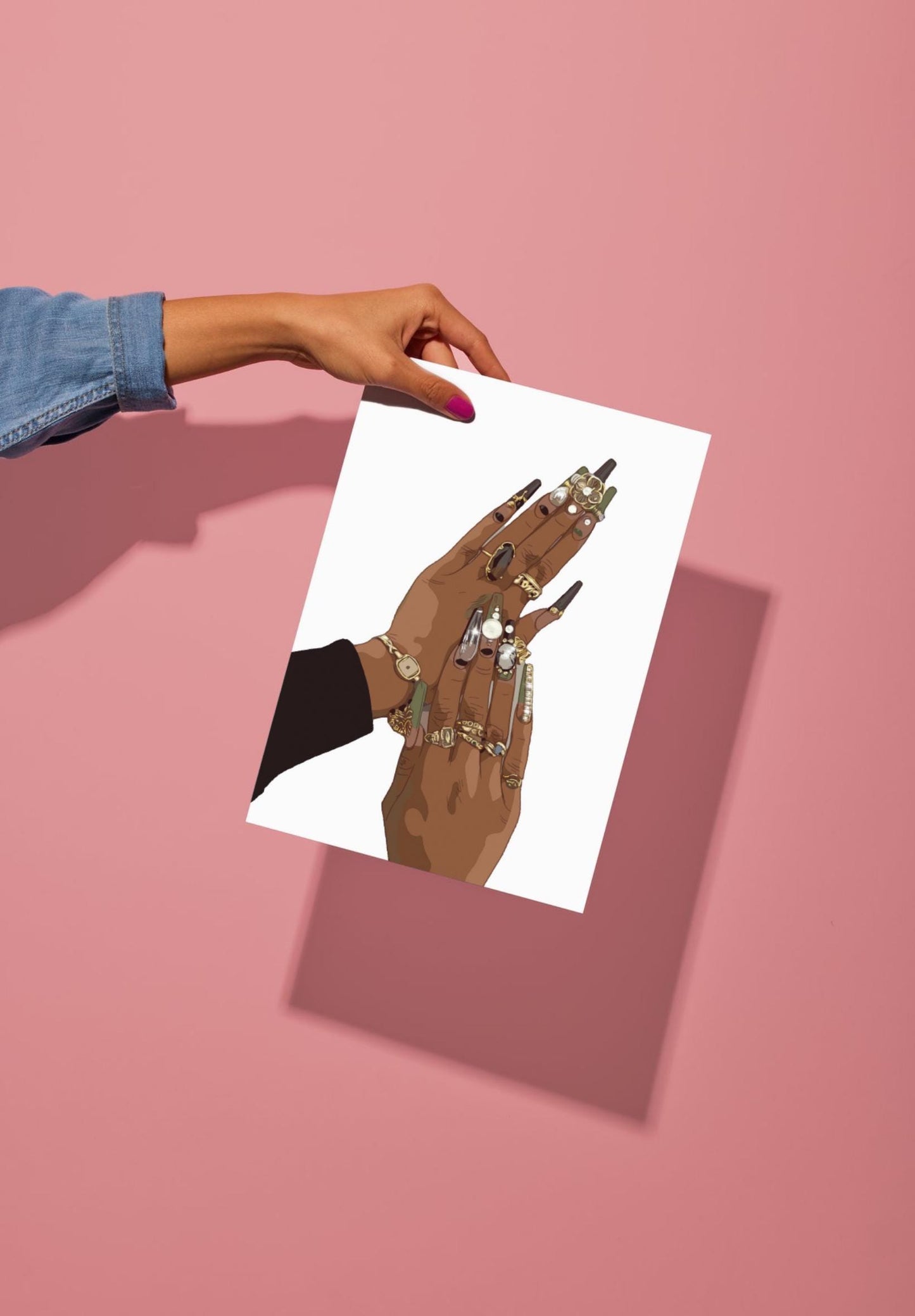 Jeweled nails and gold jewelry art Matte Vertical Posters,, black woman wall art, brown abstract art, black girl art