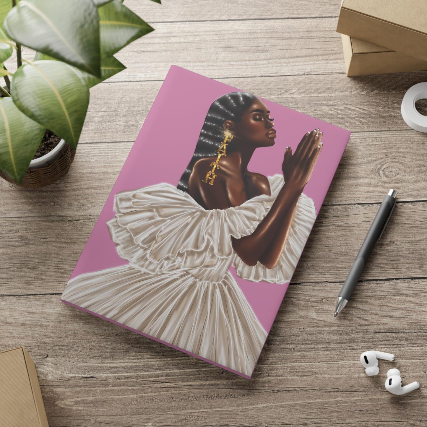 Black woman worshipping god art Hardcover Notebook Sketchbook, Cute Journal for Writing, Inspirational Gift, Fabulous Gift for Her