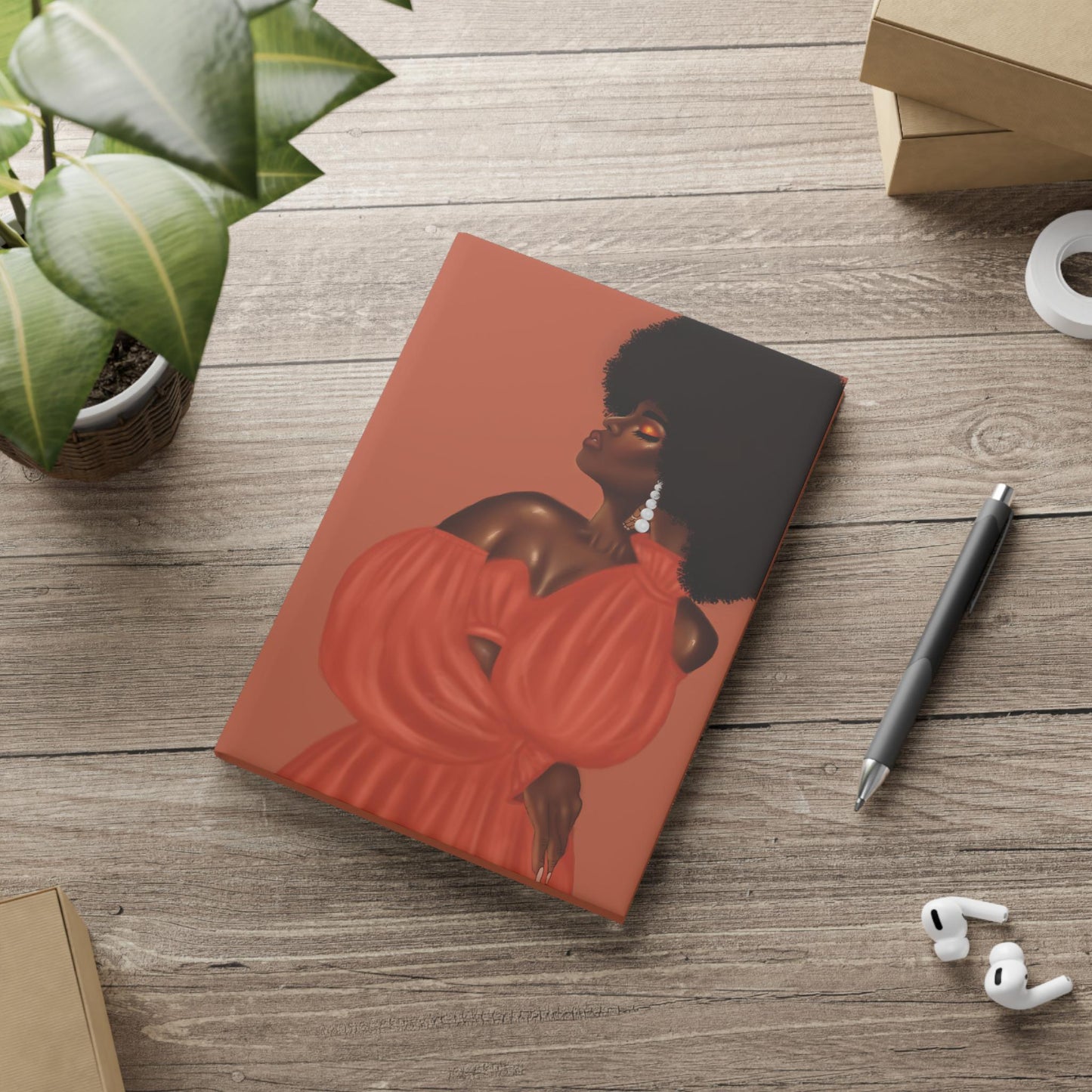Black woman with Afro art Hardcover Notebook sketchbook, Cute Journal for Writing, Inspirational Gift, Art sketchbook, Fabulous Gift for Her