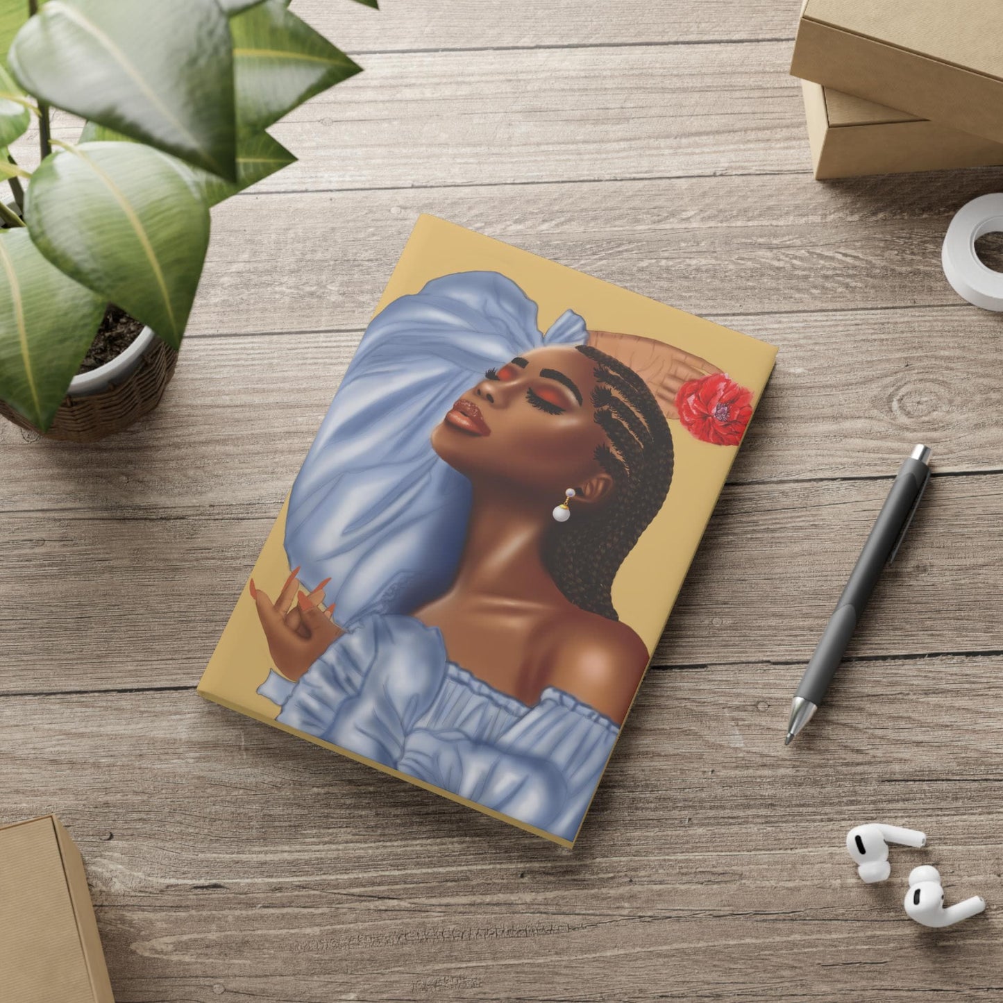 Black woman poppy flower art Hardcover Notebook Sketchbook, Cute Journal for Writing, Inspirational Gift, Fabulous Gift for Her