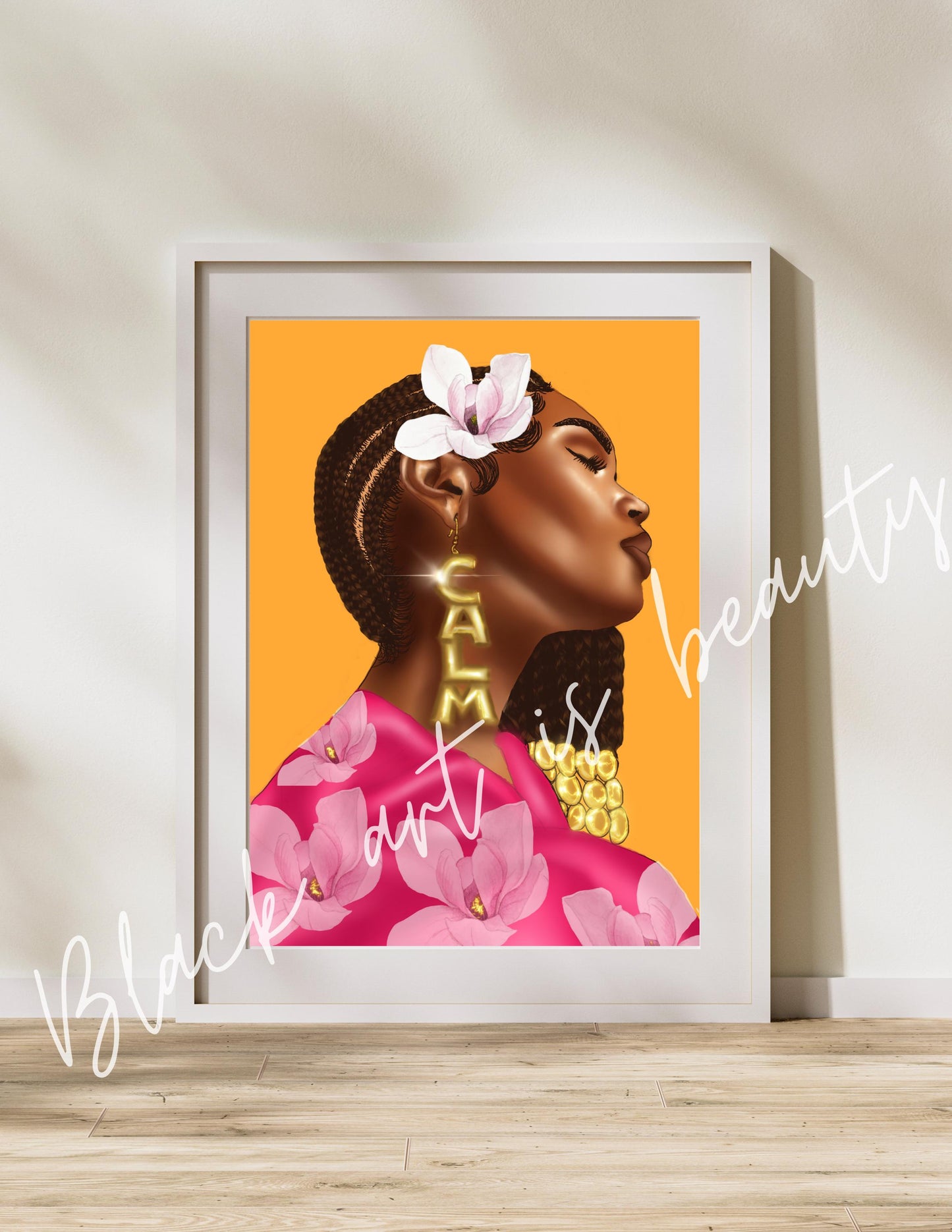 Black Woman with Braids Floral Spring Art Matte Vertical Posters, African American Woman Home Decor, Yellow Wall Art , Office Wall Art