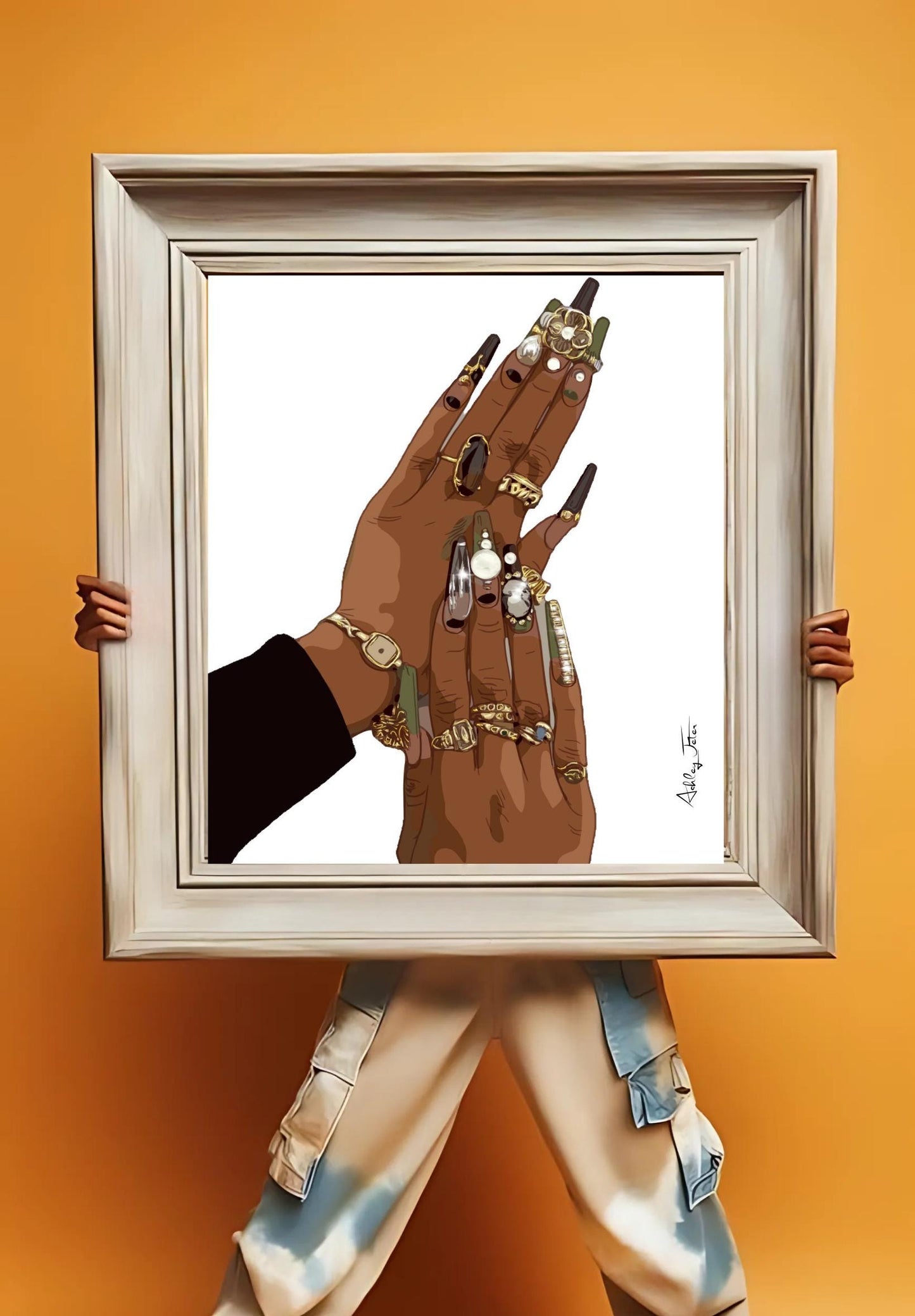 Jeweled nails and gold jewelry art Matte Vertical Posters,, black woman wall art, brown abstract art, black girl art