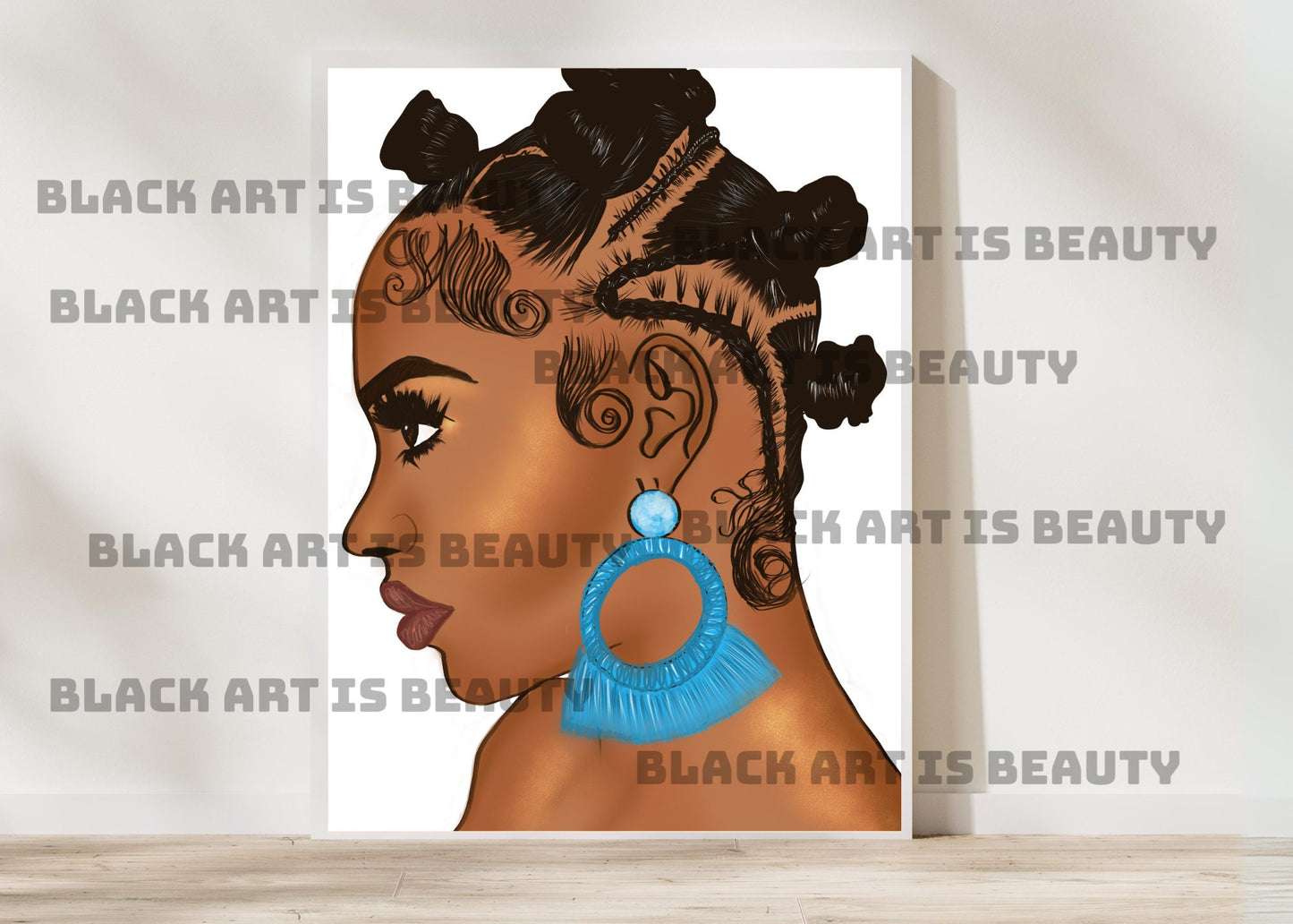 Bantu Knots and side profiles digital art, black hair art, braids, African hairstyles, Afro, hair salon art, black hair wall art