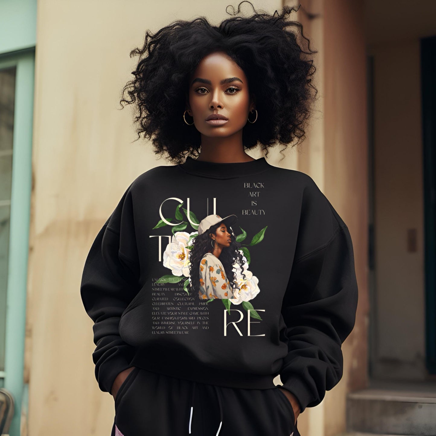 Black art culture vintage Unisex Heavy Blend™ Crewneck Sweatshirt, vintage, holiday sweatshirt, black art graphics on Sweatshirt