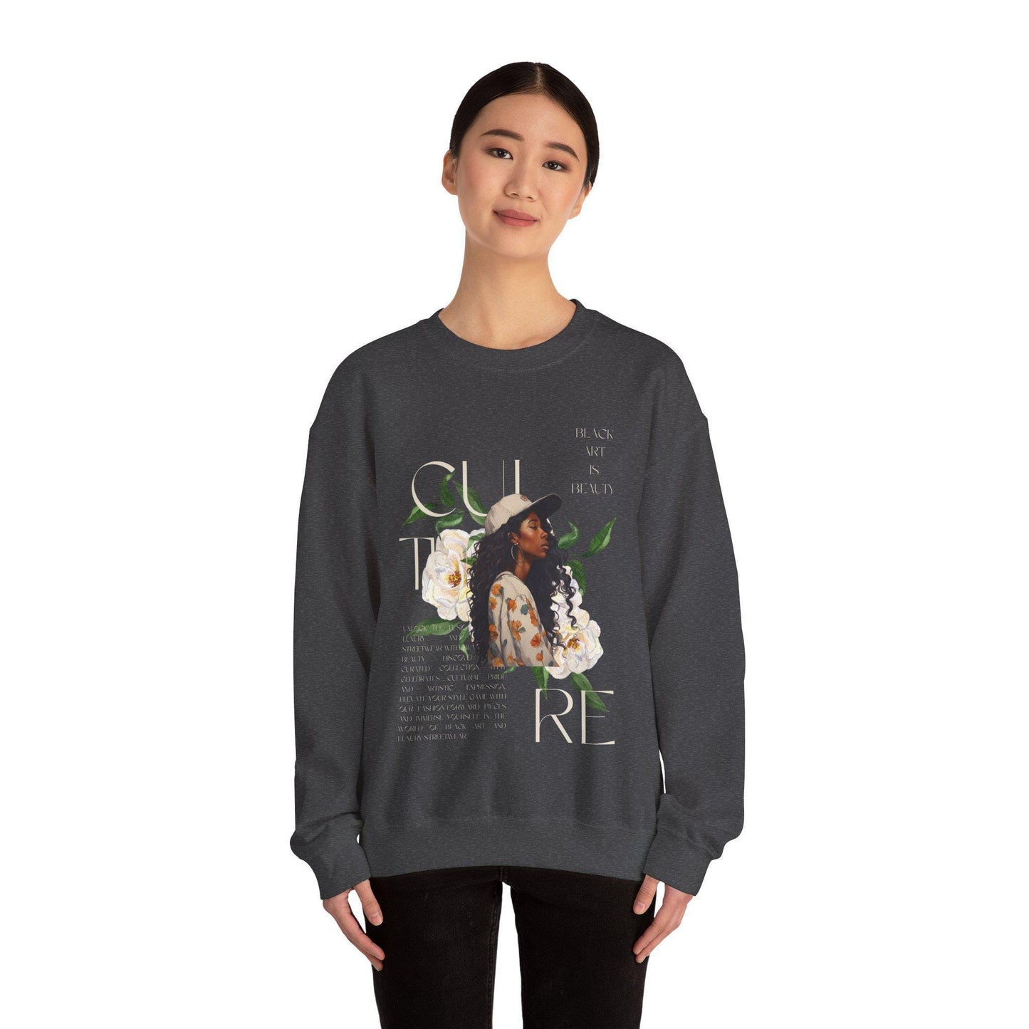 Black art culture vintage Unisex Heavy Blend™ Crewneck Sweatshirt, vintage, holiday sweatshirt, black art graphics on Sweatshirt