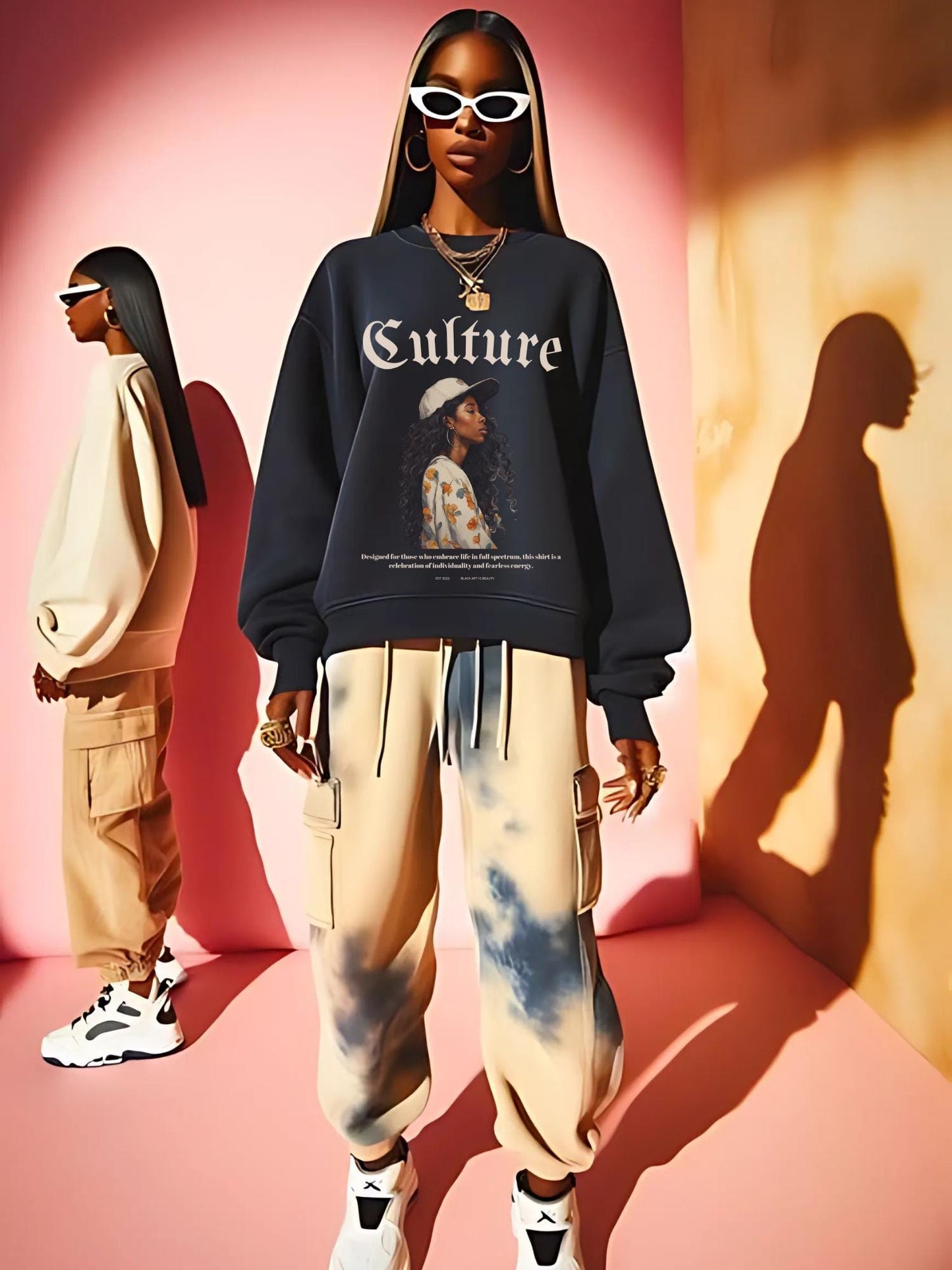 Black art culture vintage Unisex Heavy Blend™ Crewneck Sweatshirt, vintage, holiday sweatshirt, black art graphics on Sweatshirt