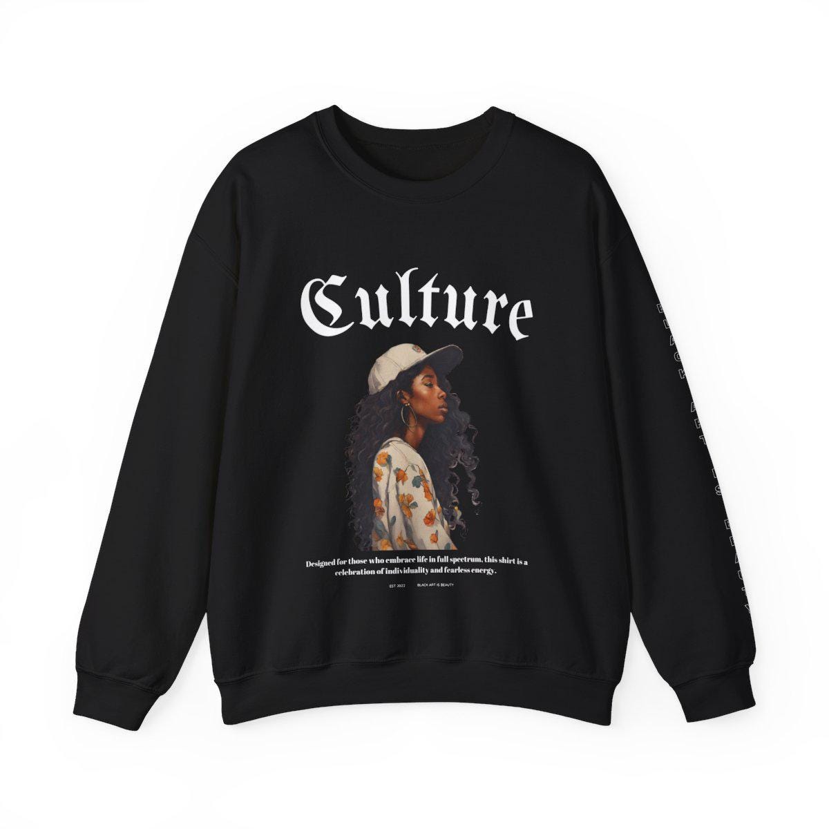 Black art culture vintage Unisex Heavy Blend™ Crewneck Sweatshirt, vintage, holiday sweatshirt, black art graphics on Sweatshirt