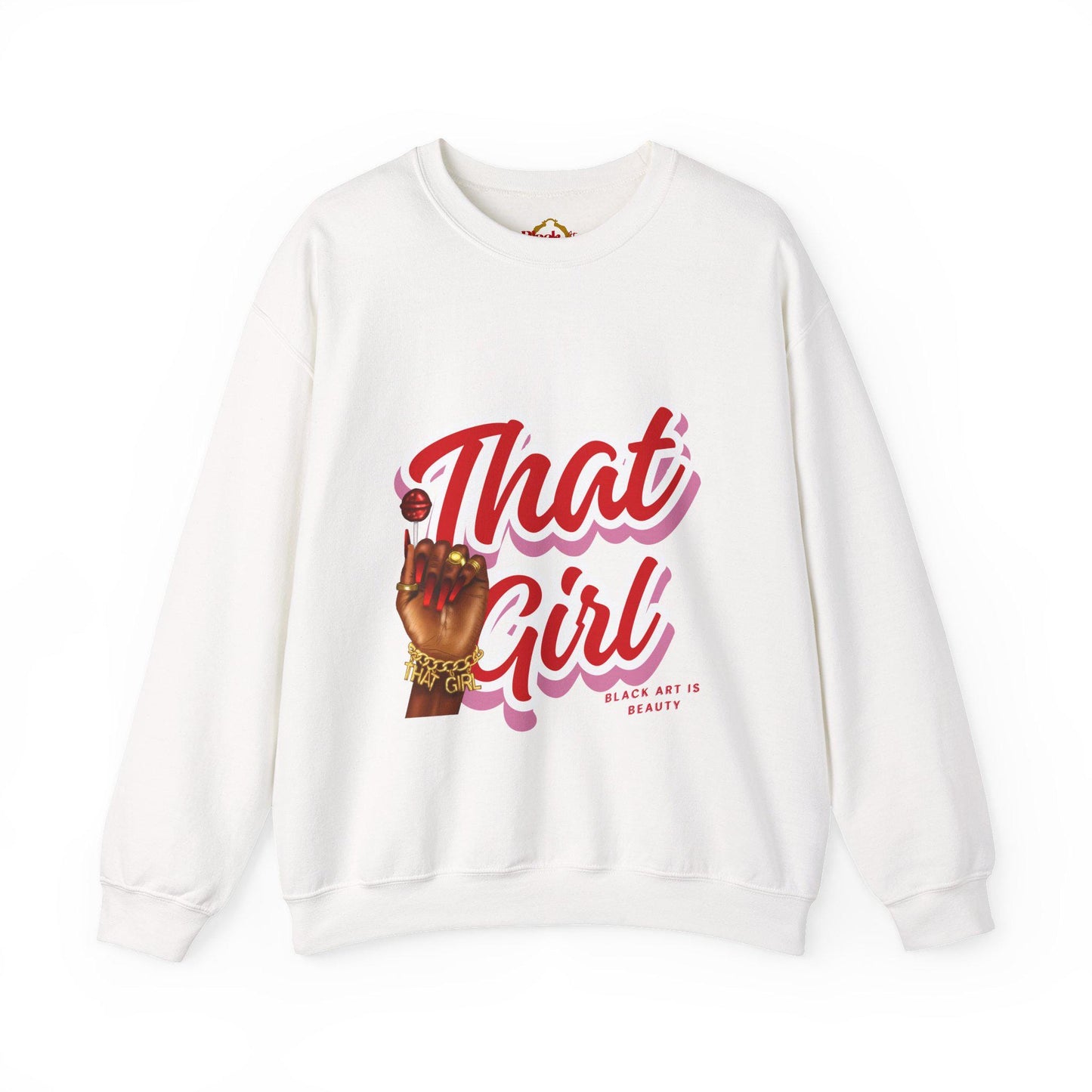 That Girl Graphic Sweatshirt | Heavy Blend Crewneck for Black Women | Empowering Black Girl Magic | Cozy, Faith & Success-Inspired Apparel