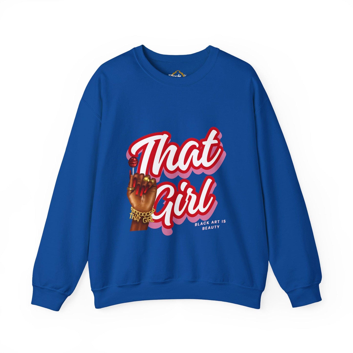 That Girl Graphic Sweatshirt | Heavy Blend Crewneck for Black Women | Empowering Black Girl Magic | Cozy, Faith & Success-Inspired Apparel