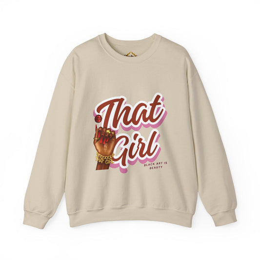 That Girl Graphic Sweatshirt | Heavy Blend Crewneck for Black Women | Empowering Black Girl Magic | Cozy, Faith & Success-Inspired Apparel