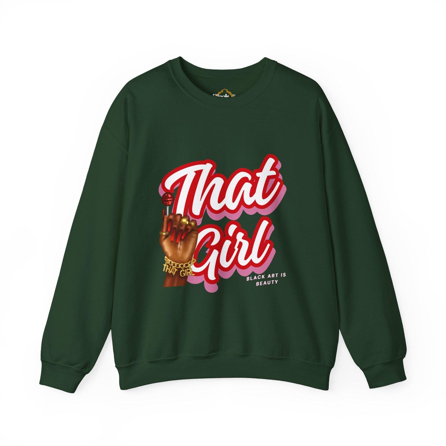 That Girl Graphic Sweatshirt | Heavy Blend Crewneck for Black Women | Empowering Black Girl Magic | Cozy, Faith & Success-Inspired Apparel