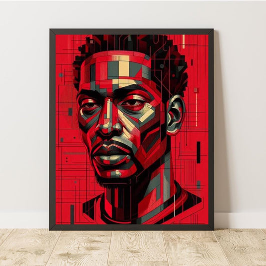 Black man red black white abstract painting canvas wall art, canvas wall art for home, wall art for office