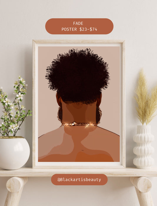 Fade barbershop art Matte Vertical Posters, black hair artwork, black woman wall art, biege art, black man art, art for barbershop