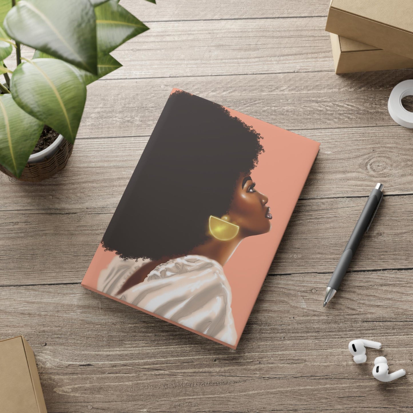 black woman with Afro art Hardcover Notebook , Cute Journal for Writing, Inspirational Gift, Art sketchbook, Fabulous Gift for Her