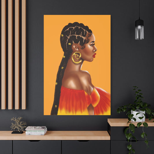 Braids orange ombre Woman Canvas Art, Boho Decor, Black Woman Wall Art,Afrocentric Home Decor, Modern Art Print, Yellow Gold Decor