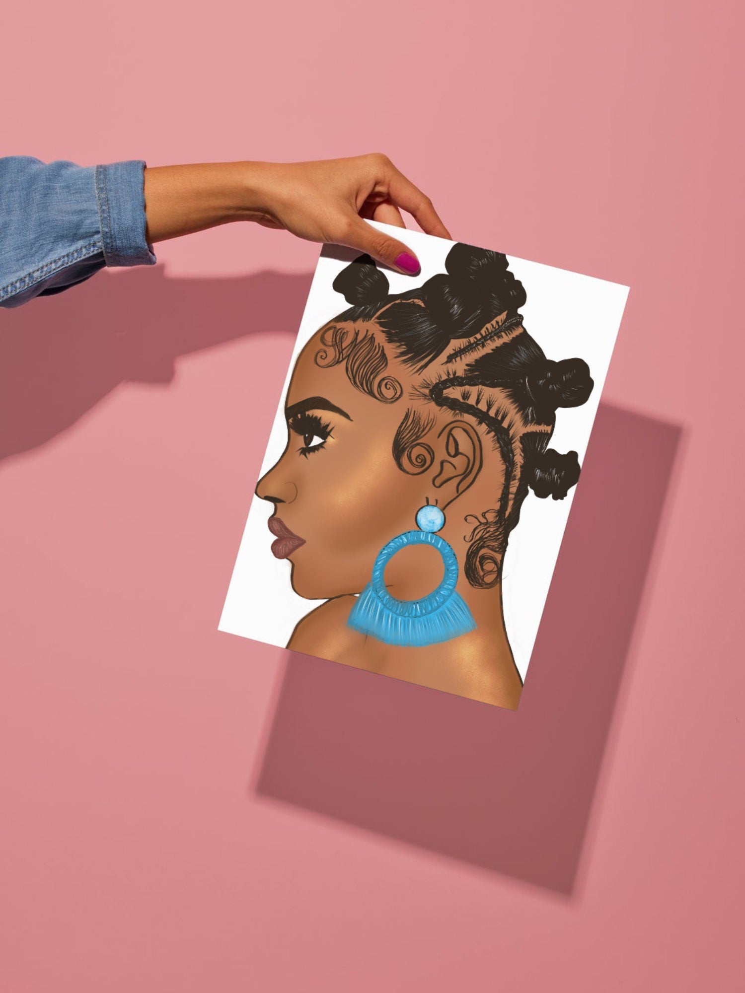 Bantu Knots and side profiles digital art, black hair art, braids, African hairstyles, Afro, hair salon art, black hair wall art