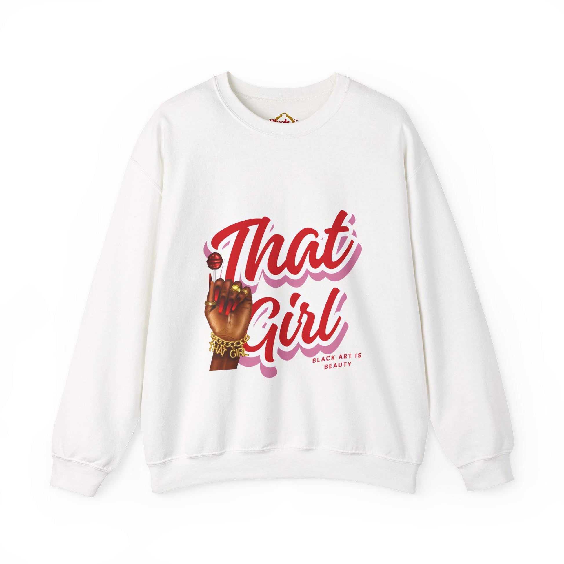 That Girl Graphic Sweatshirt | Heavy Blend Crewneck for Black Women | Empowering Black Girl Magic | Cozy, Faith & Success-Inspired Apparel