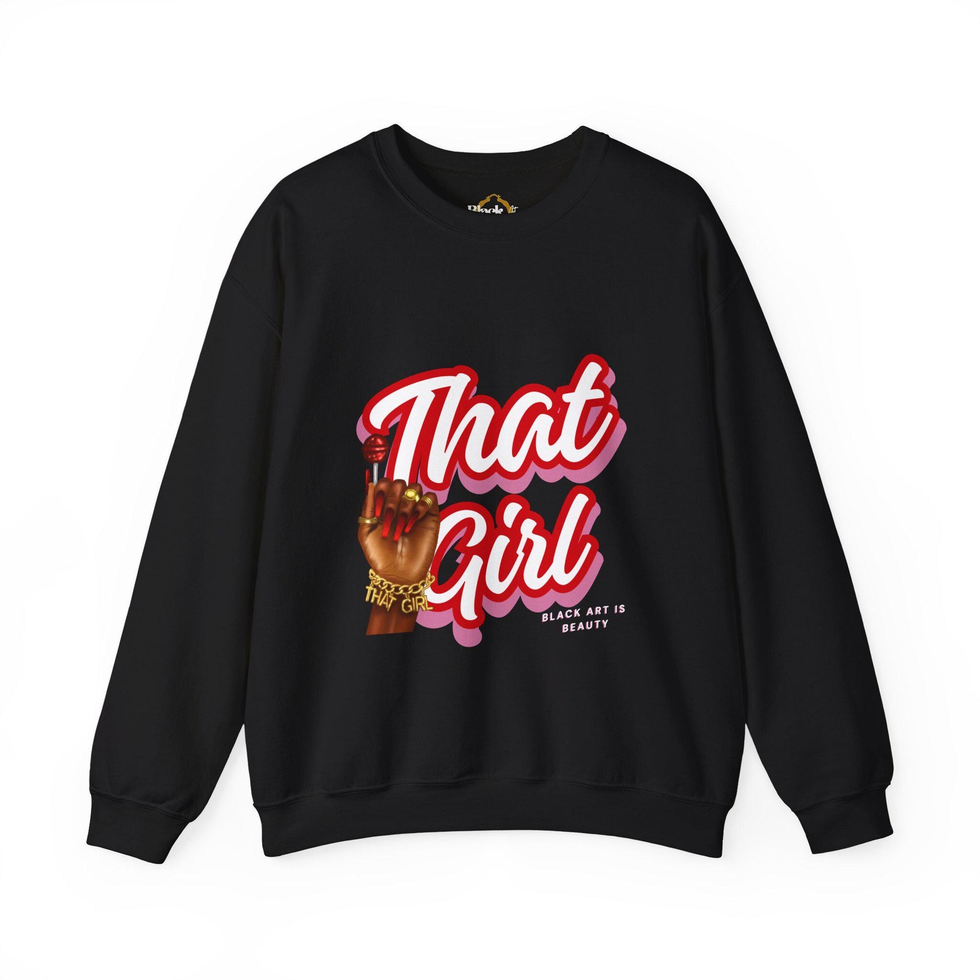 That Girl Graphic Sweatshirt | Heavy Blend Crewneck for Black Women | Empowering Black Girl Magic | Cozy, Faith & Success-Inspired Apparel