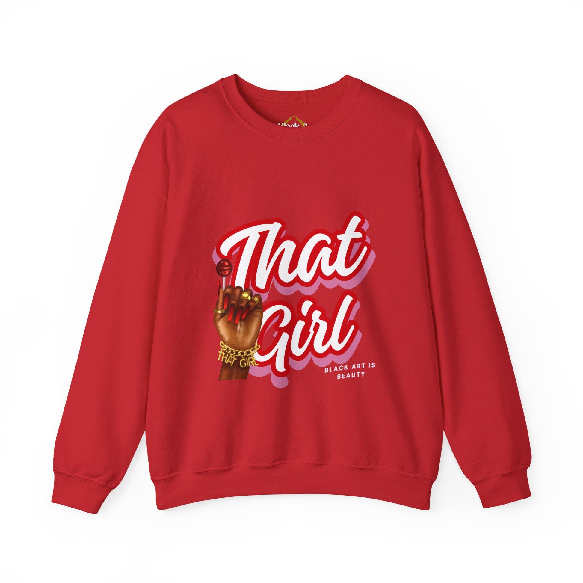 That Girl Graphic Sweatshirt | Heavy Blend Crewneck for Black Women | Empowering Black Girl Magic | Cozy, Faith & Success-Inspired Apparel